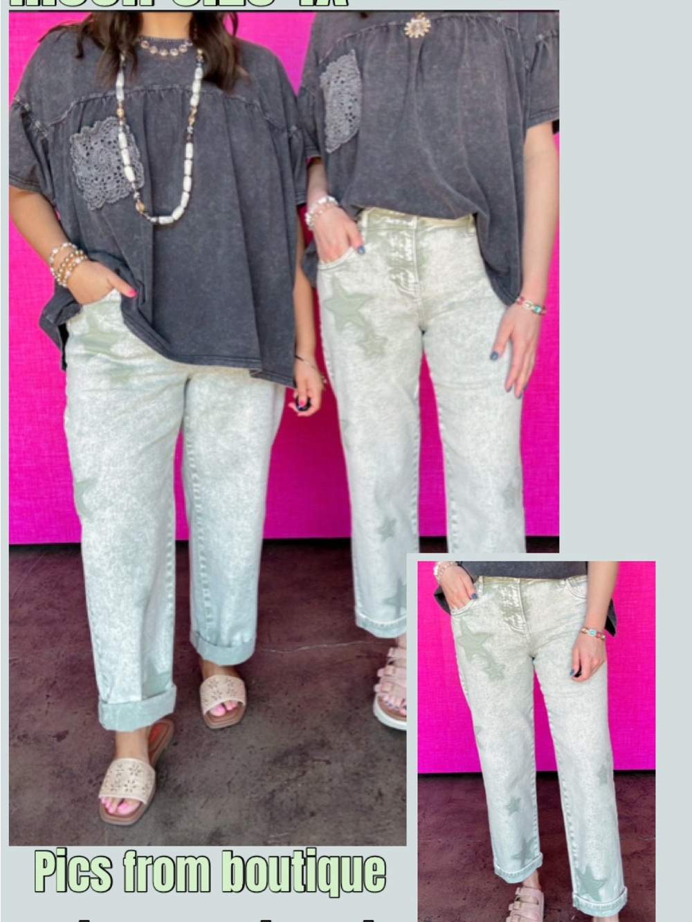 Mint Washed Boyfriend Jeans with Subtle Star Detail